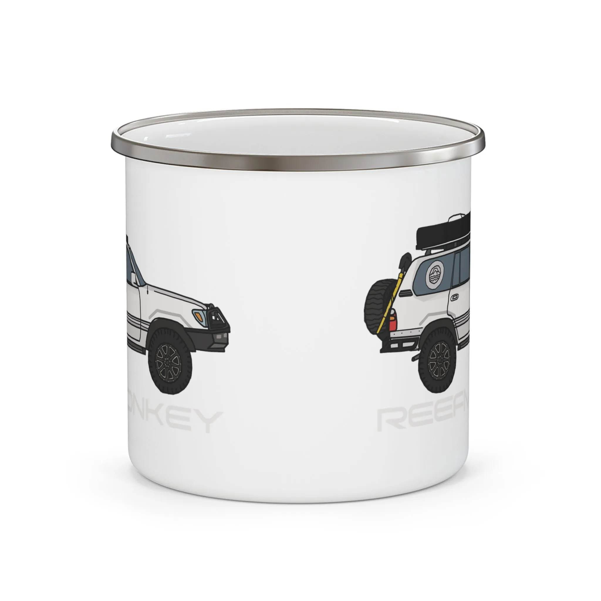 100 Series Land Cruiser Enamel Camping Mug - Reefmonkey Artist Chris Marshall