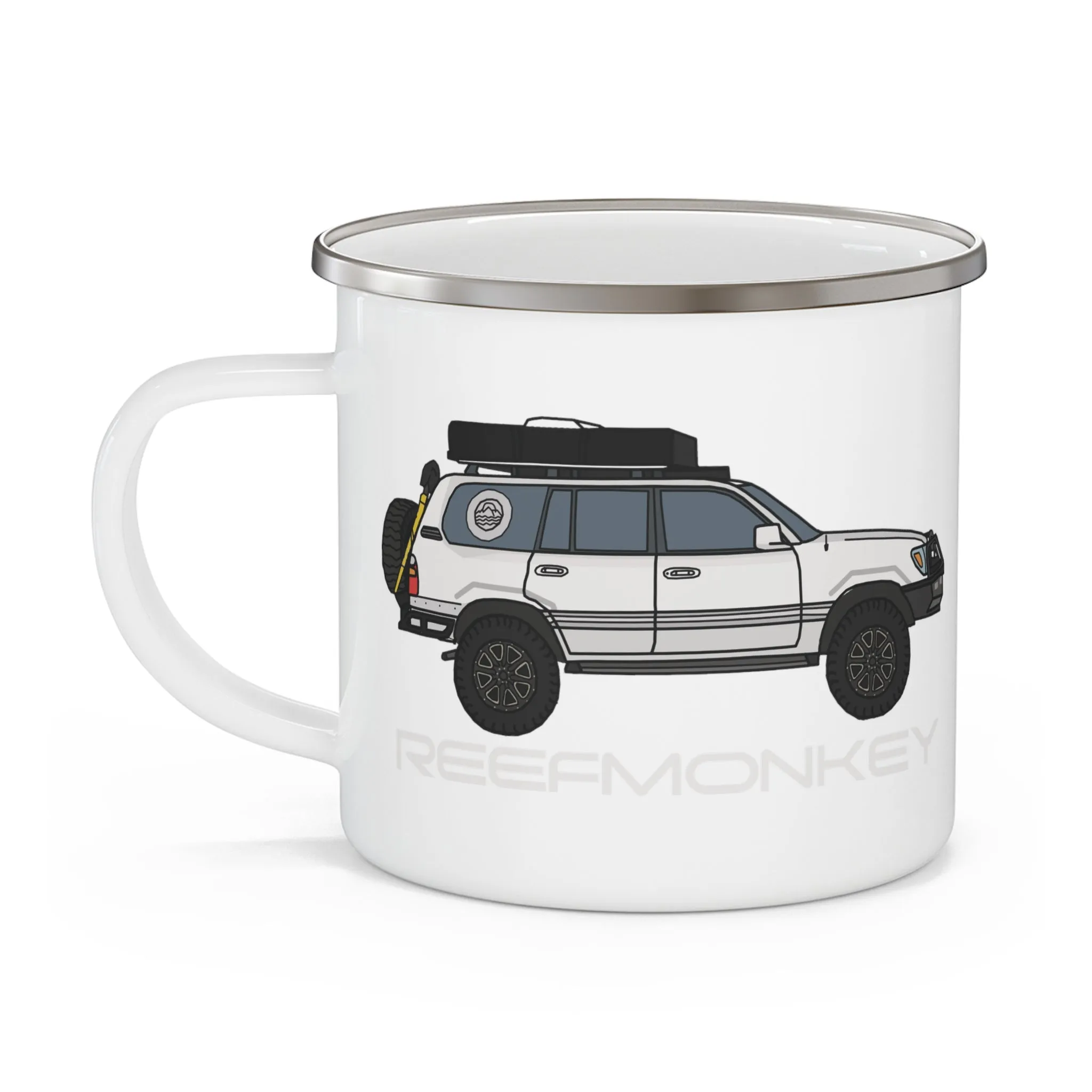 100 Series Land Cruiser Enamel Camping Mug - Reefmonkey Artist Chris Marshall