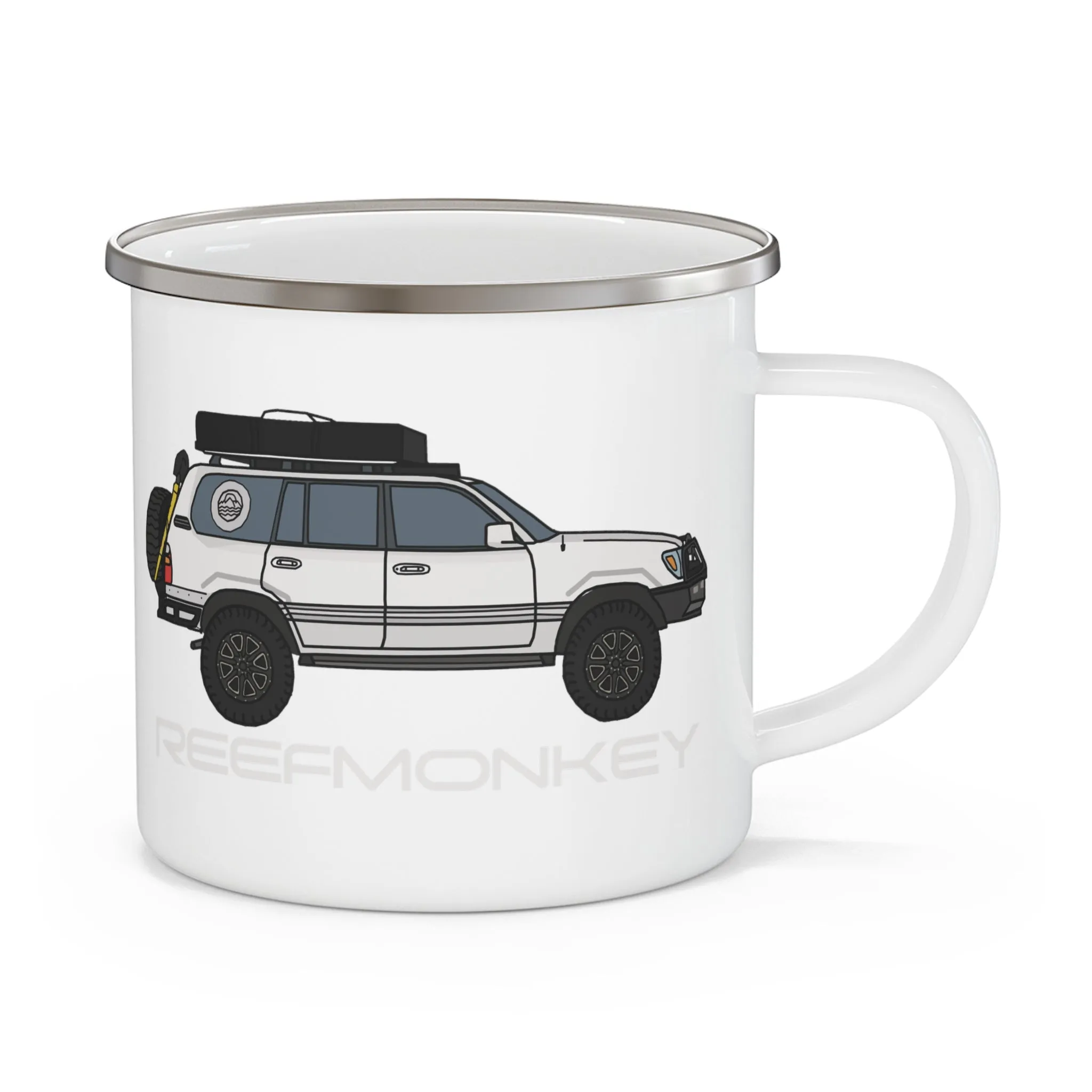 100 Series Land Cruiser Enamel Camping Mug - Reefmonkey Artist Chris Marshall