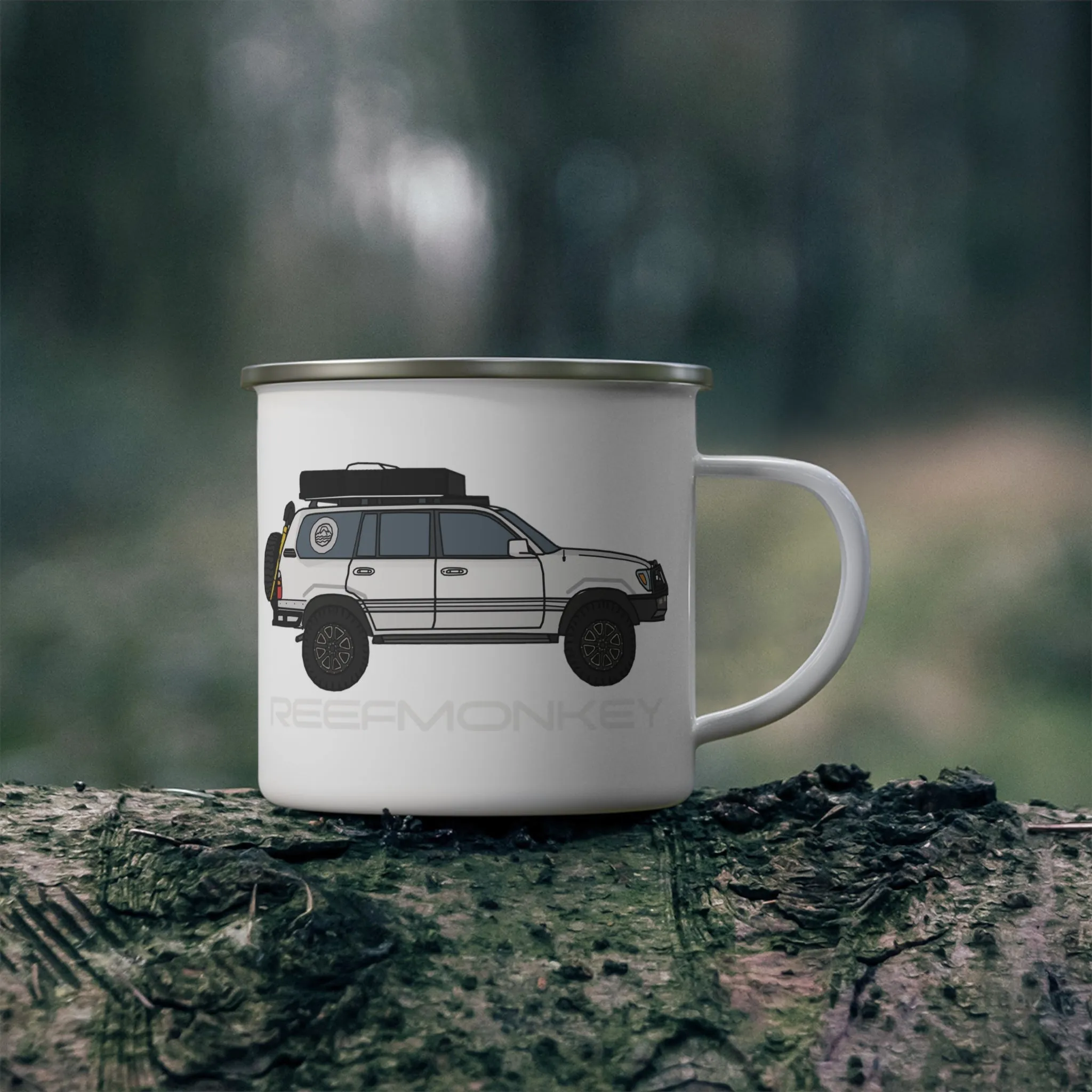100 Series Land Cruiser Enamel Camping Mug - Reefmonkey Artist Chris Marshall