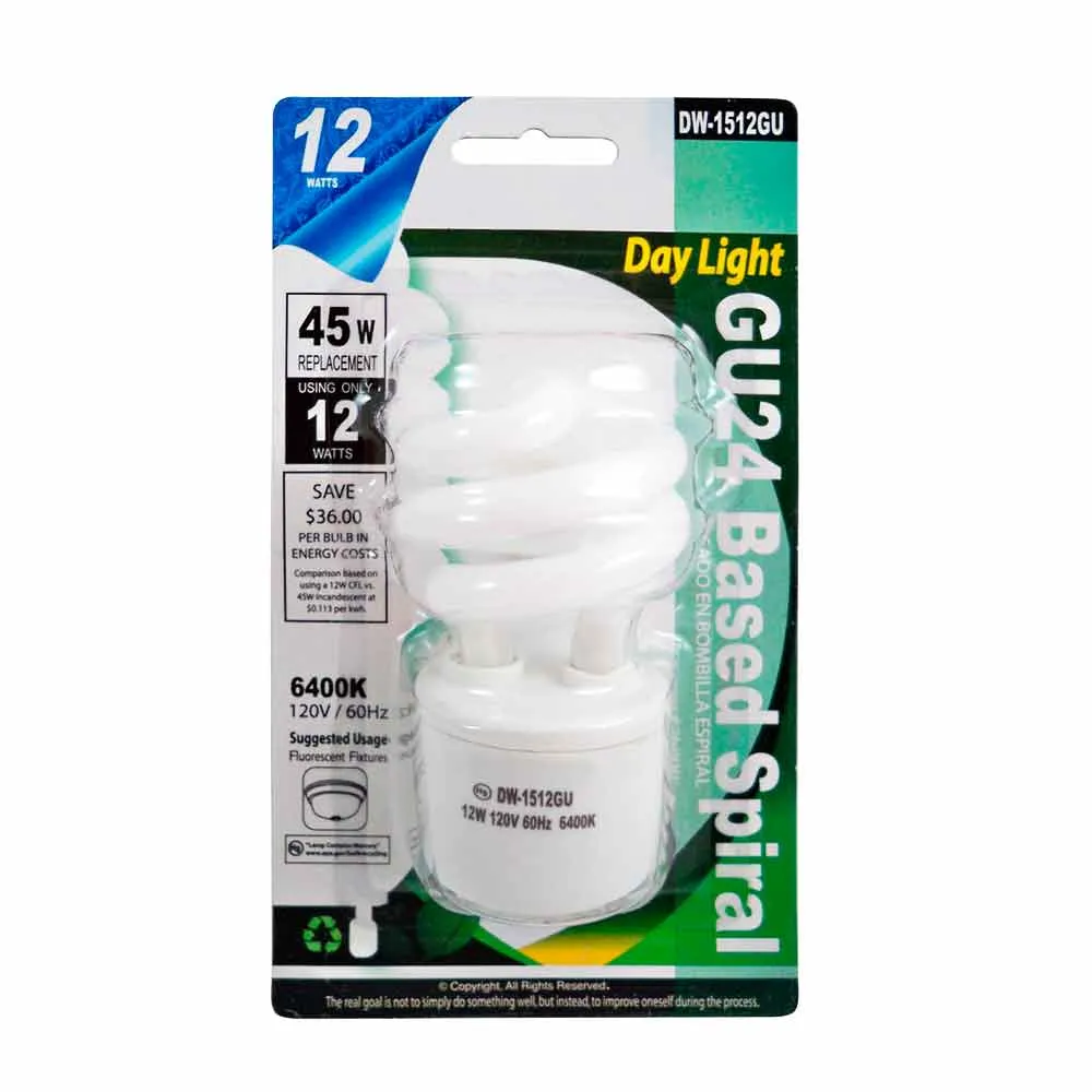 12 Pack Mini Spiral GU24 Base Soft White 12W Light Bulb 45W Replacement Daylight