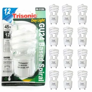 12 Pack Mini Spiral GU24 Base Soft White 12W Light Bulb 45W Replacement Daylight