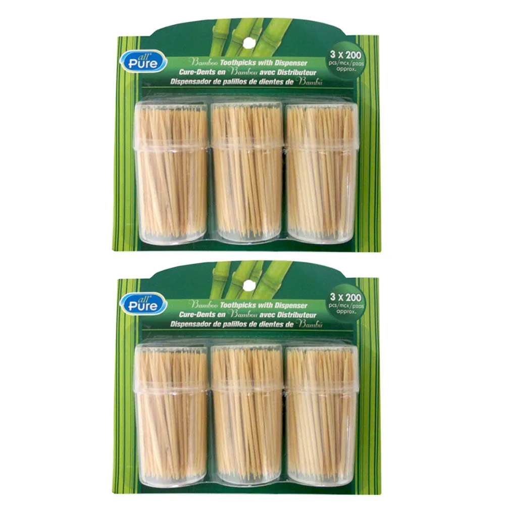 1200 Wooden Round Toothpicks Oral Dental Care 8Pk Holder Barware Portable Camp