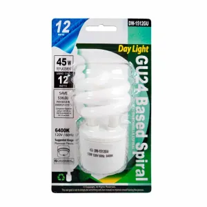 1PC 12W CFL Mini Spiral GU24 Base 6400K Soft White =45W Fluorescent Light Bulb
