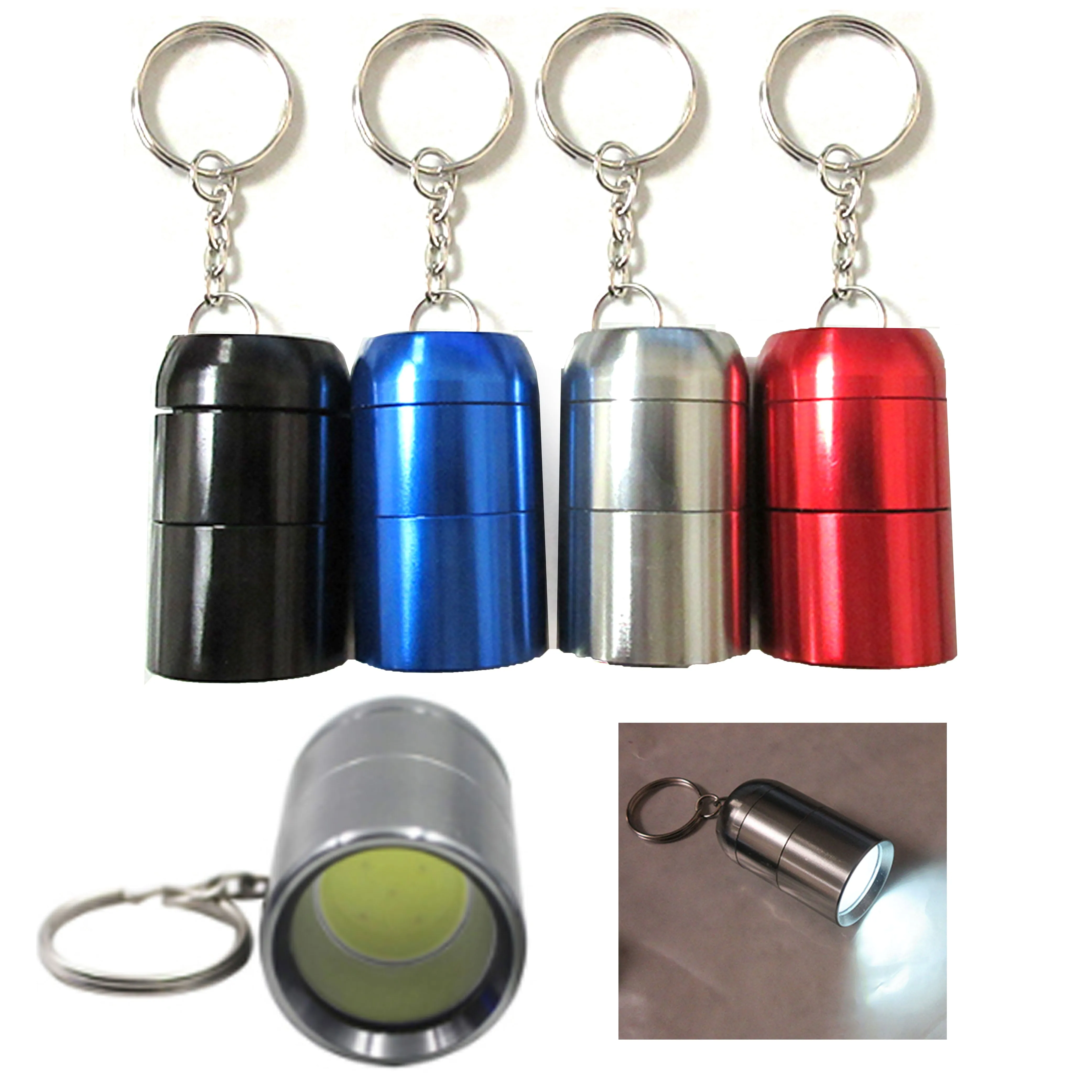 2 Pc Mini COB LED Flashlight Keychain Key Ring Camp Working Handy Light Portable