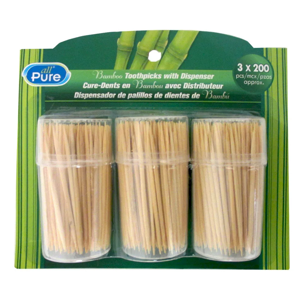600 Wooden Round Toothpicks 3 Pack Oral Dental Care Holder Barware Portable Camp