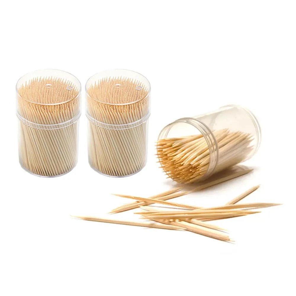 600 Wooden Round Toothpicks 3 Pack Oral Dental Care Holder Barware Portable Camp