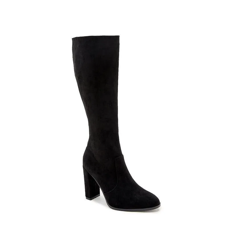 Chunky High heeled Retro Side Zip Over Knees Boots