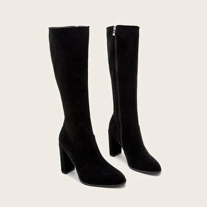 Chunky High heeled Retro Side Zip Over Knees Boots