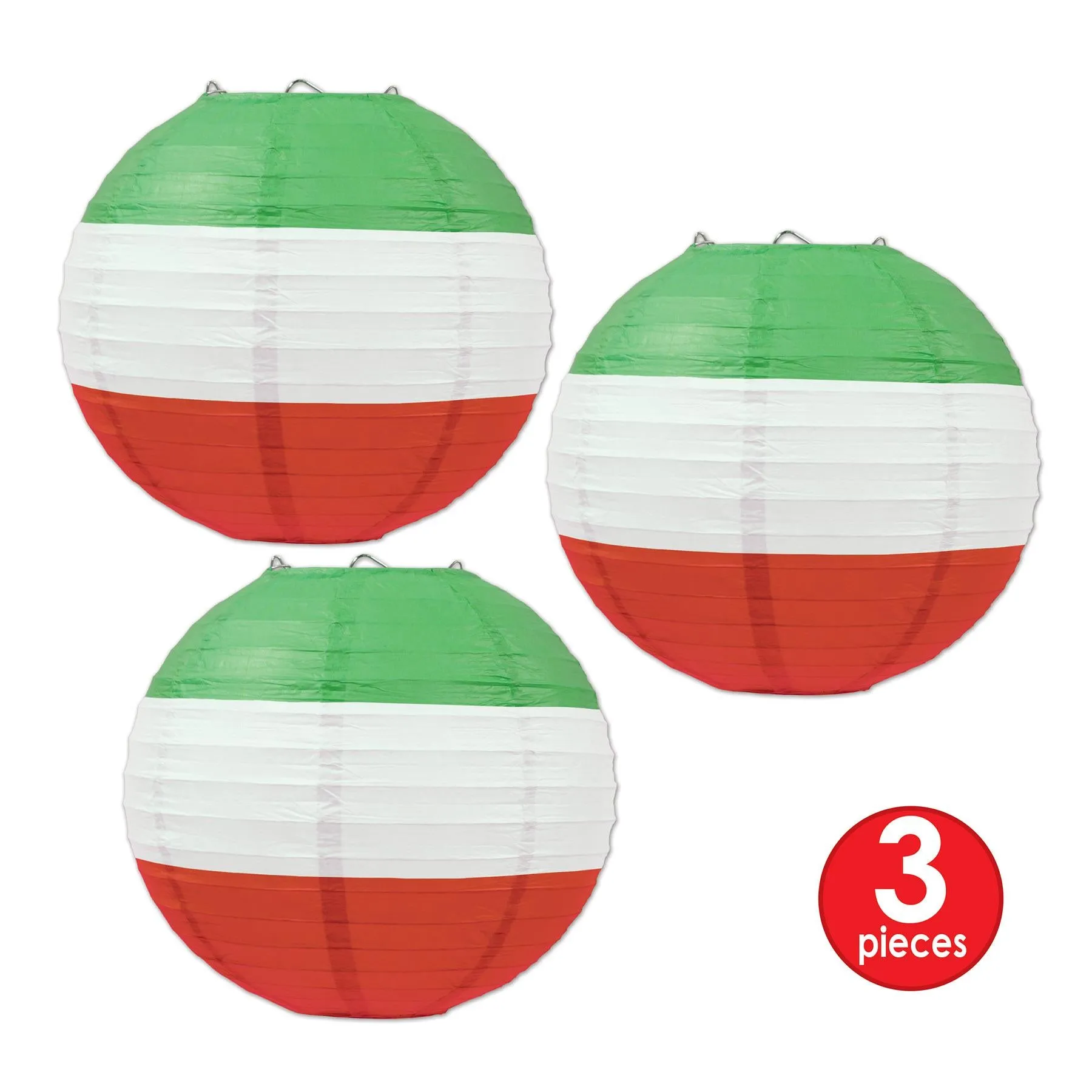 Fiesta Red, White & Green Paper Lanterns (3 per Package)