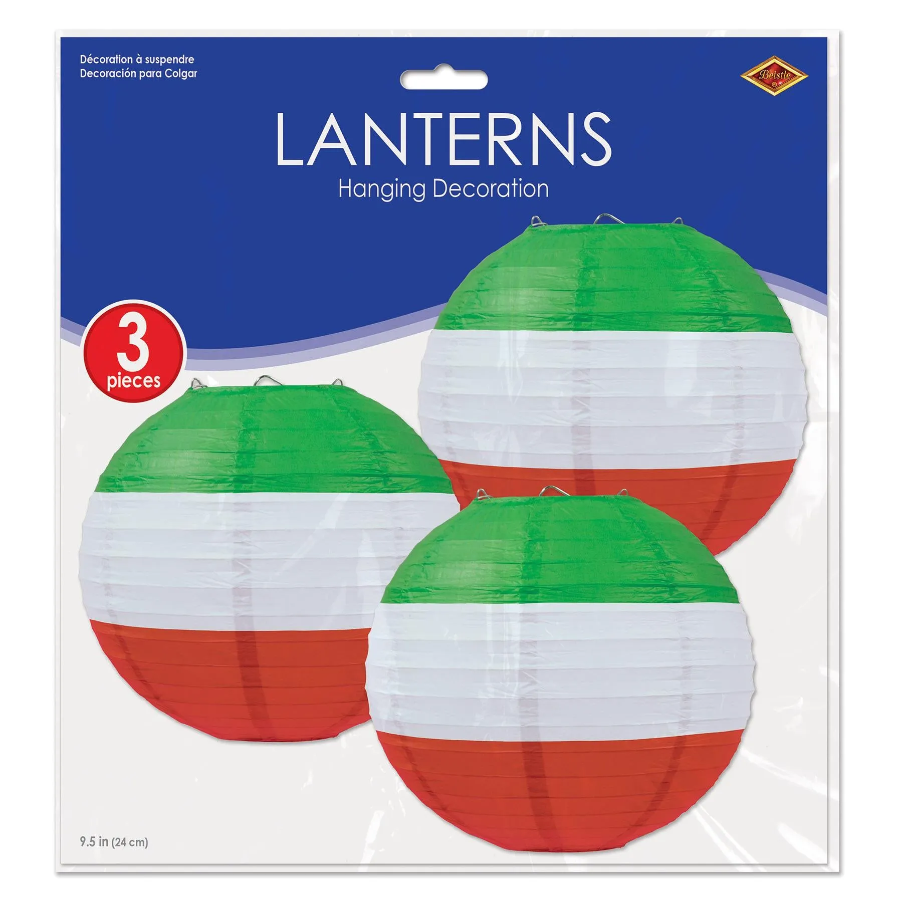 Fiesta Red, White & Green Paper Lanterns (3 per Package)