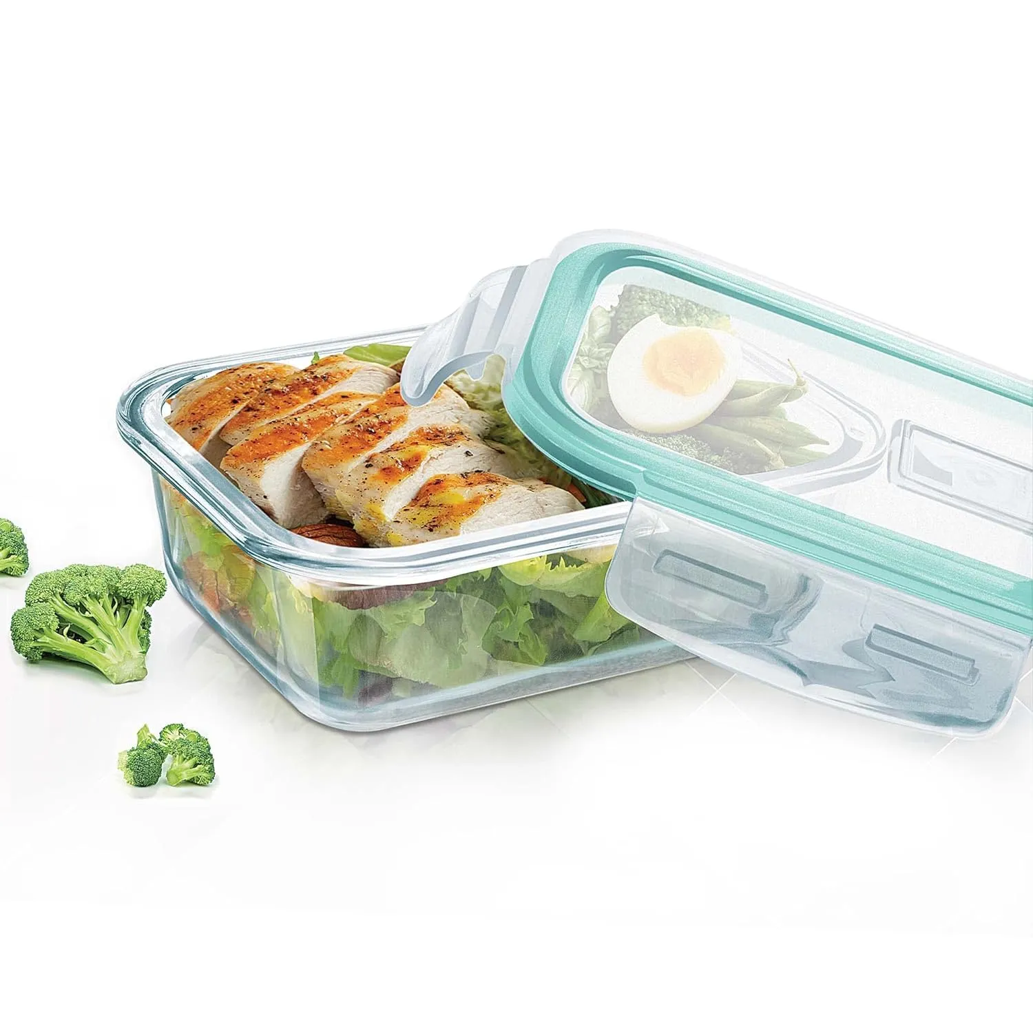 FINSTER Glass Premium Air Vent Lid Lunch Food Storage Containers with 2 Compartment, 1000ml, Transparent, Healthy Office Meal Box for Adult, Microwave, Oven, Dishwasher & Freezer Safe,BPA Free