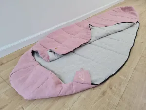 HEMP natural Sleeping bag with hood organic hemp fiber filling inside in linen non-dyed   pink fabric hand made