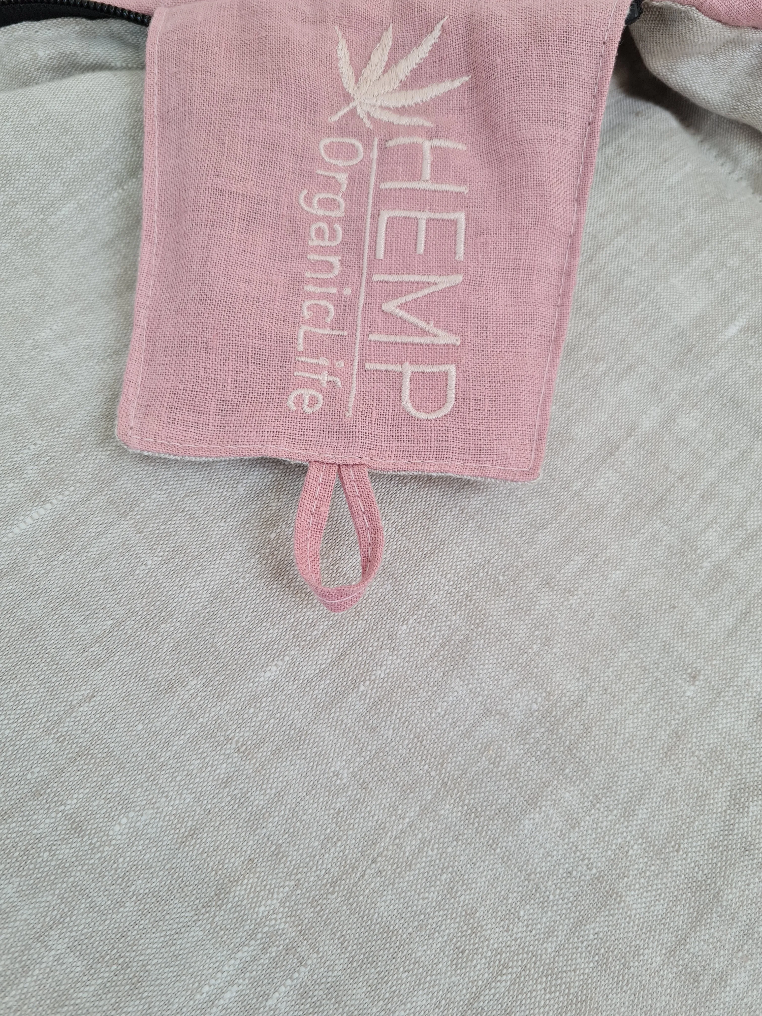 HEMP natural Sleeping bag with hood organic hemp fiber filling inside in linen non-dyed   pink fabric hand made