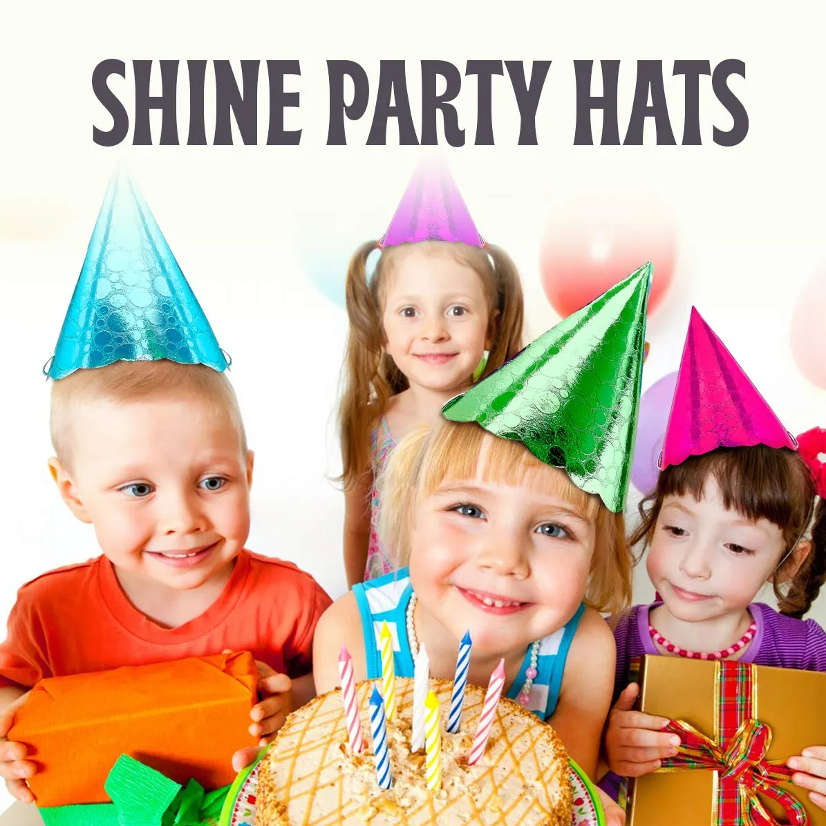 Kicko Shine Party Hats - 12 Pack - 4 Colors - for Kids, Party Favors, Stocking Stuffers