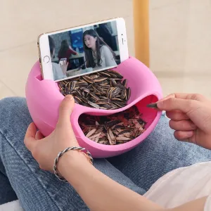 Lazy Snack Bowl Plastic Double-Layer Snack Storage Box Bowl Fruit Bowl And Mobile Phone Bracket Chase Artifact