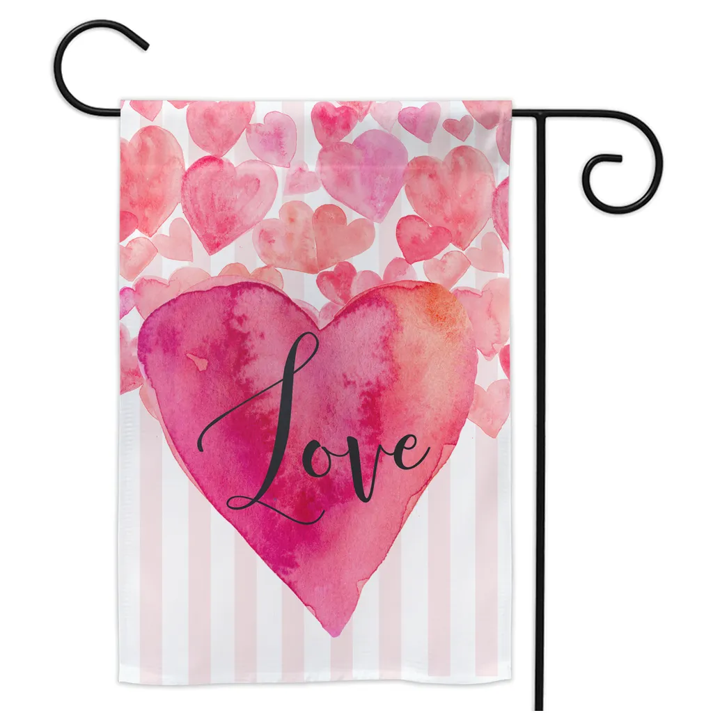 "LOVE" Pink Heart & Stripes Yard Flag