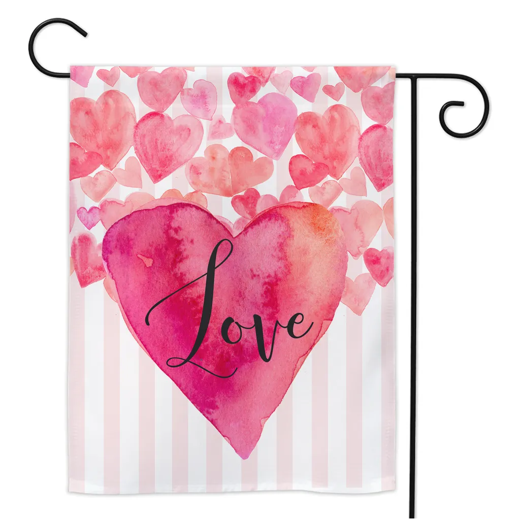 "LOVE" Pink Heart & Stripes Yard Flag