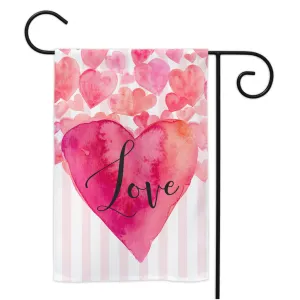"LOVE" Pink Heart & Stripes Yard Flag
