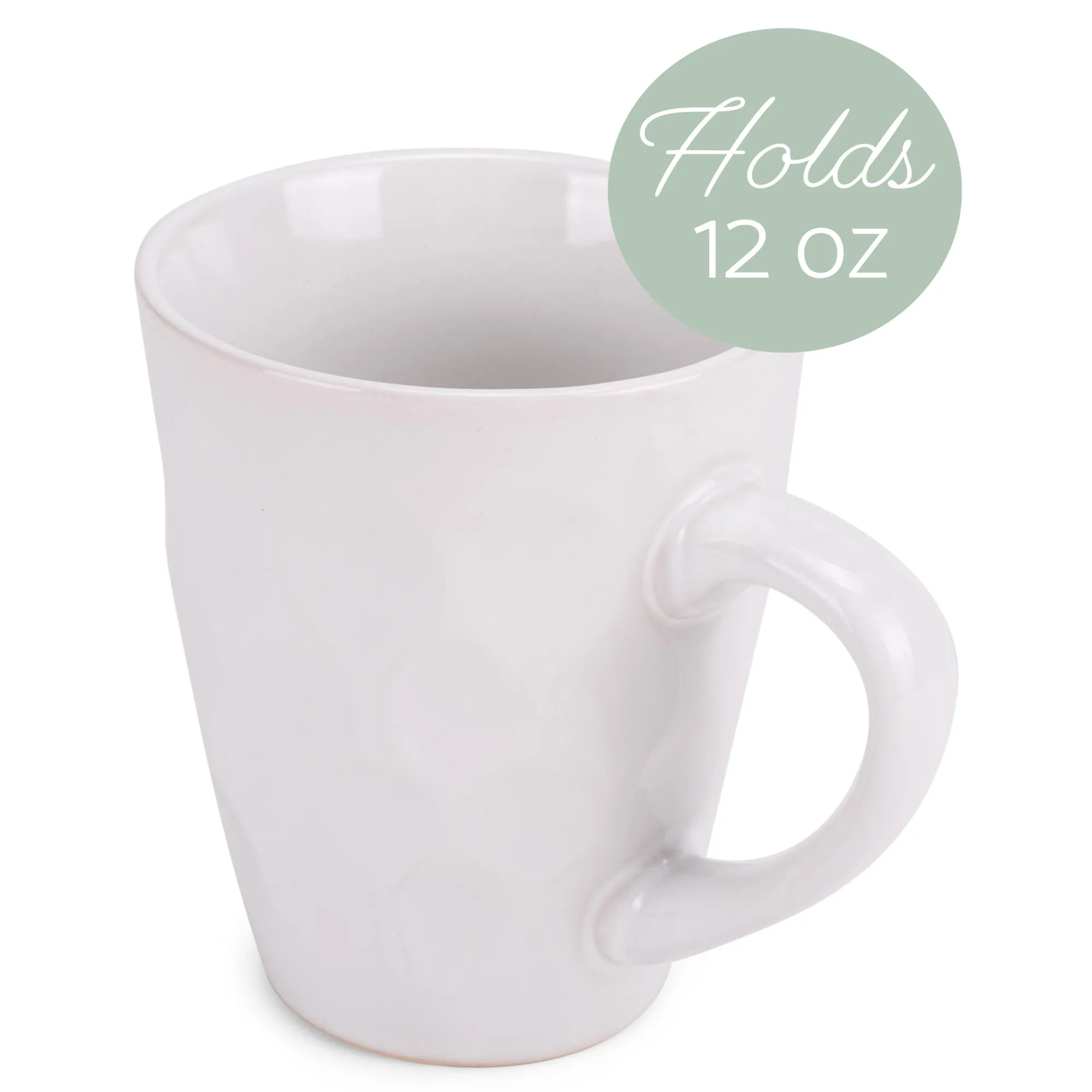 White 12 Ounce Dimpled Glossy Ceramic Set of 4 Mug Set Set